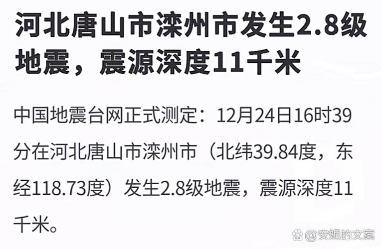 河北唐山市滦州市发生2.8级地震 震源深度11公里